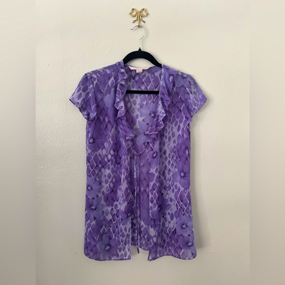 Victoria’s Secret Purple Floral Sheer Ruffle Tie Top